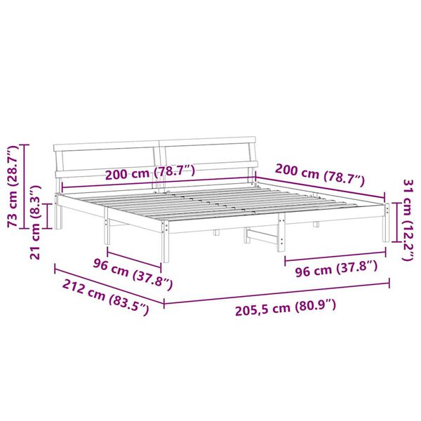 vidaXL Σκελετός Κρεβατιού Λευκό 200 x 200 cm Μασίφ ξύλο πεύκου