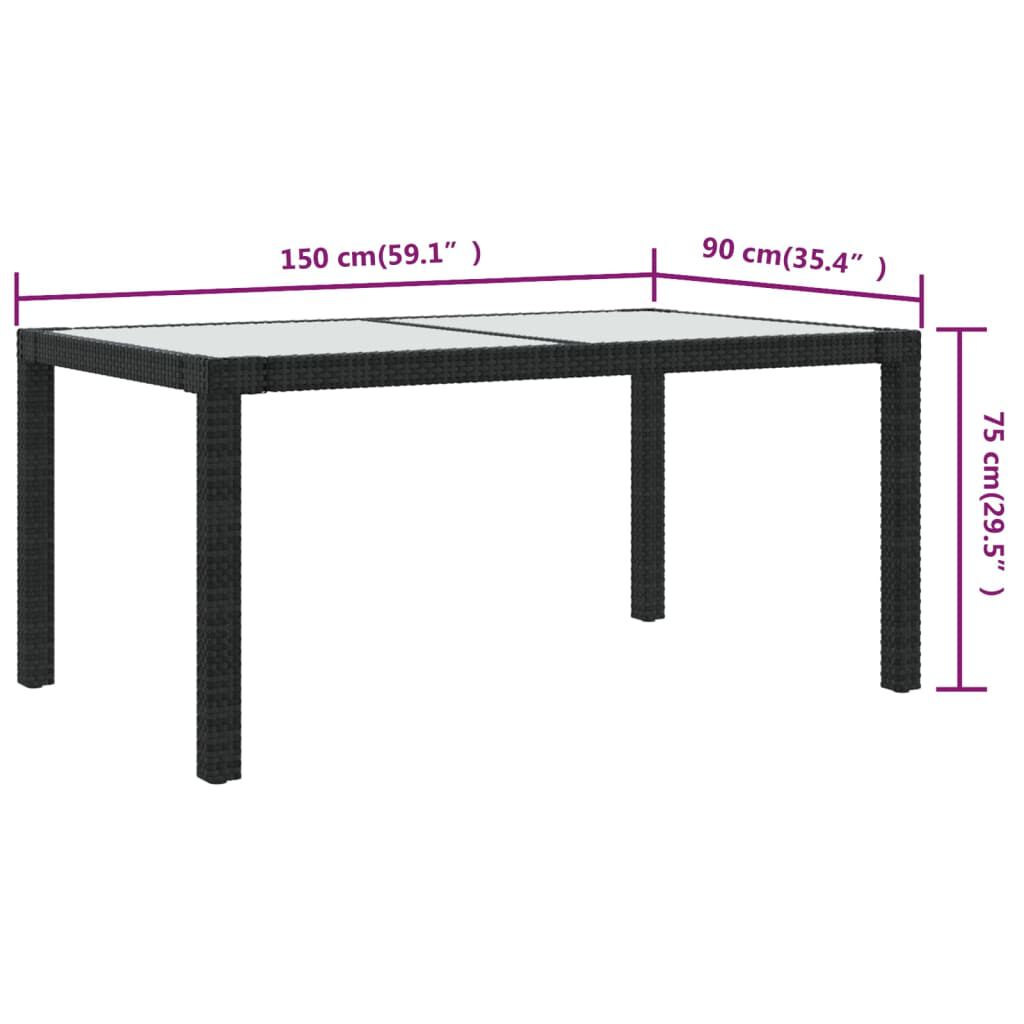 vidaXL Τραπέζι Κήπου Μαύρο 150x90x75 εκ. Συνθετικό Ρατάν/Ψημένο Γυαλί