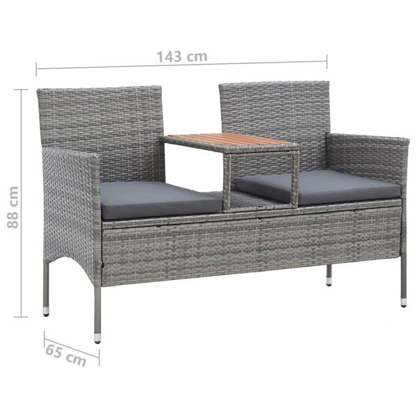 vidaXL Παγκάκι Διθέσιο Κήπου με Τραπεζάκι Γκρι 143 εκ. Συνθετικό Ρατάν