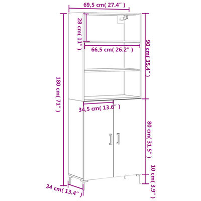 vidaXL Ντουλάπι Γκρι Σκυροδέματος 69,5x34x180 εκ. Επεξεργασμένο Ξύλο