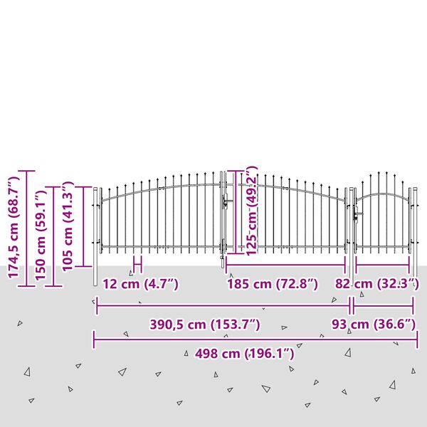 vidaXL Πύλη Κήπου Μαύρο 125 x 500 εκ