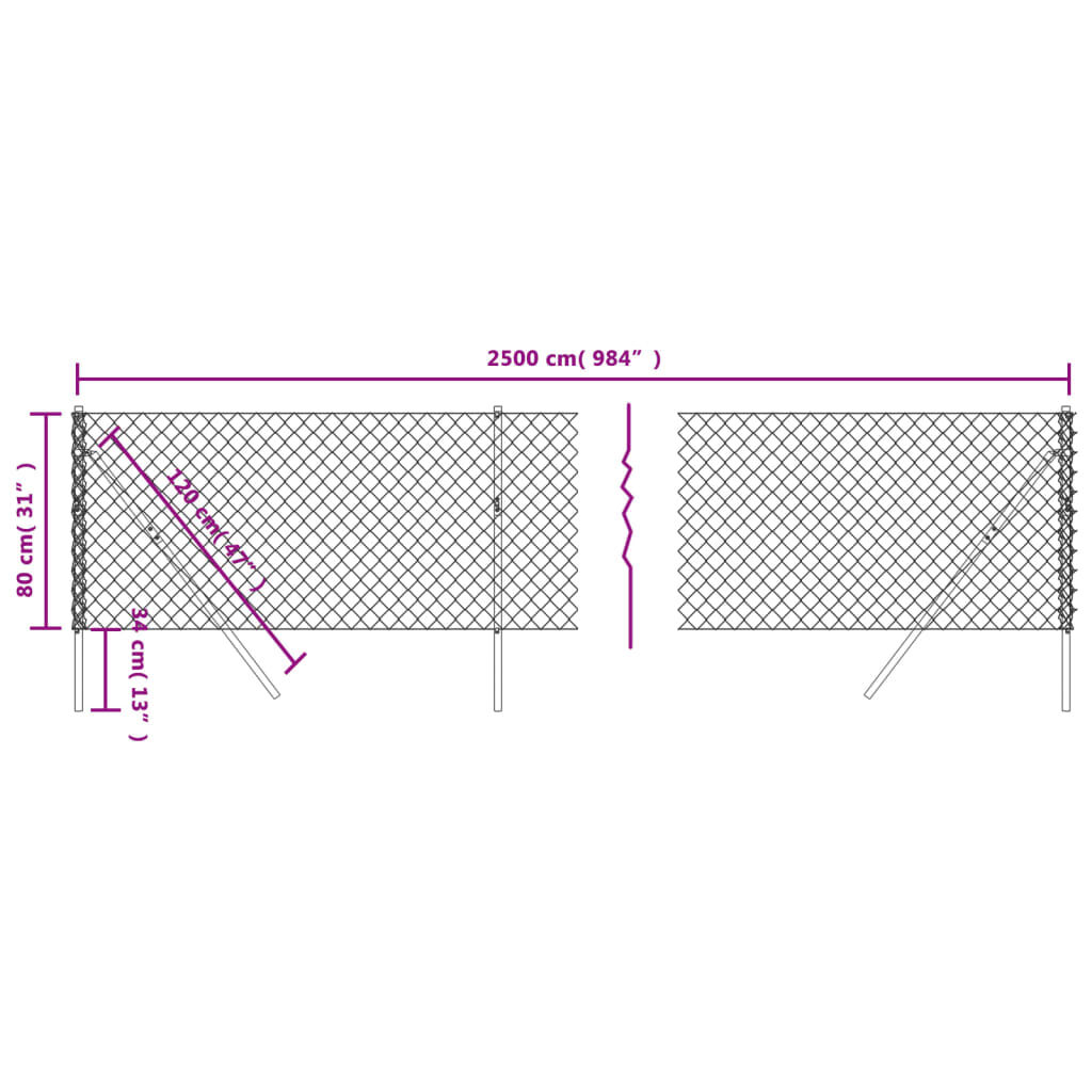 vidaXL Συρματόπλεγμα Περίφραξης Ασημί 0,8 x 25 μ. με Στύλους