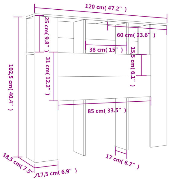 vidaXL Κεφαλάρι Με Αποθηκευτικό Χώρο Λευκό 120x18,5x102,5 εκ.