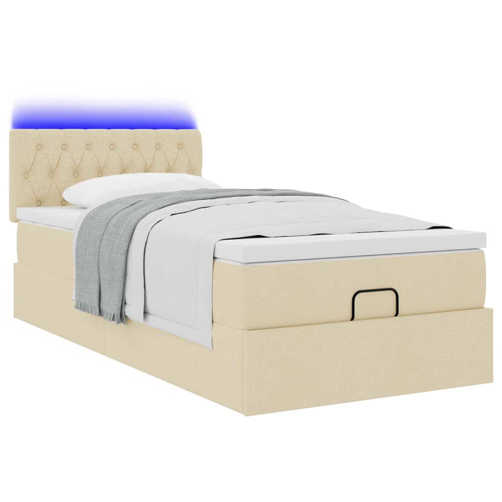 vidaXL Οθωμανικό κρεβάτι με στρώμα & LEDs Cream 100x200 cm Ύφασμα