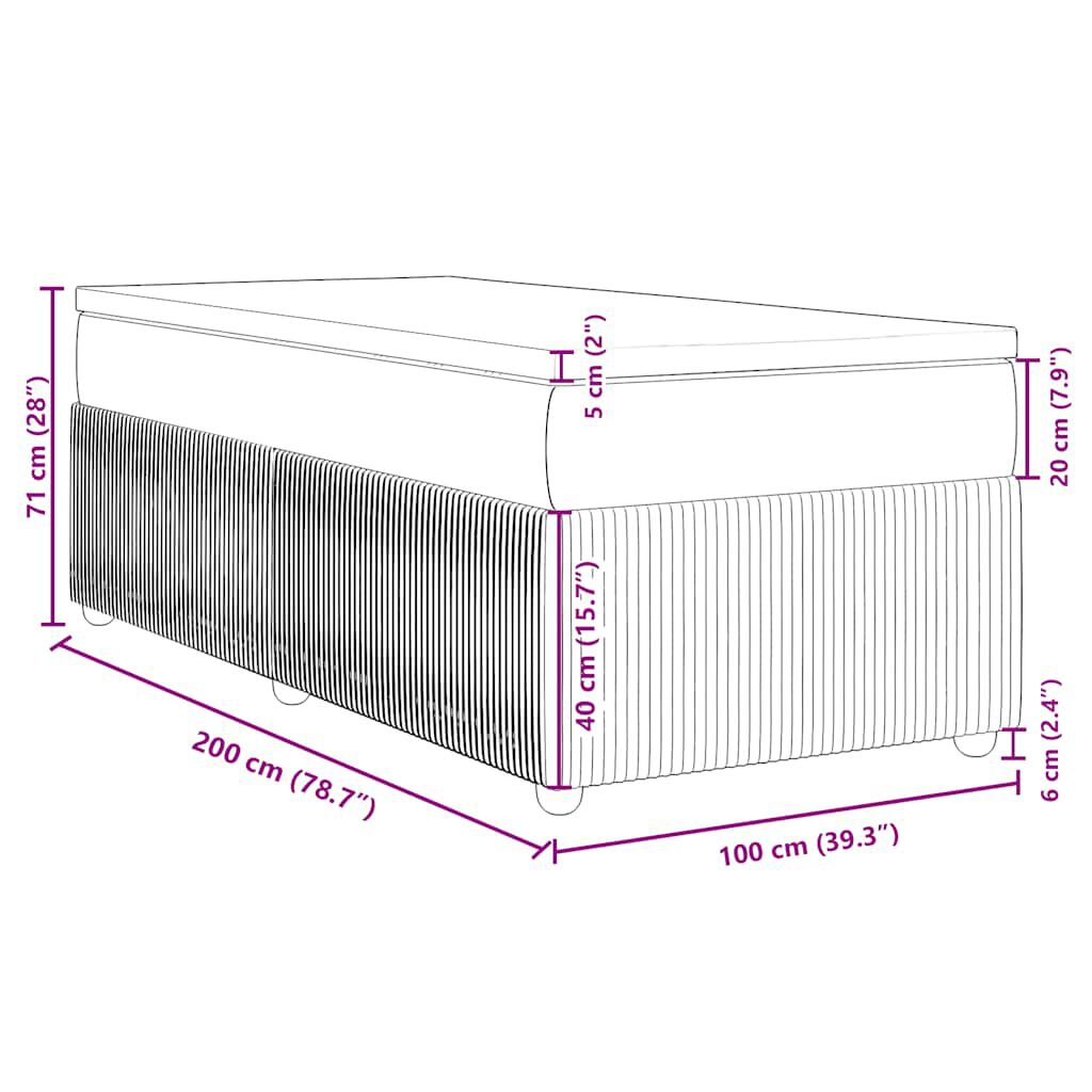 vidaXL Κρεβάτι Boxspring με Στρώμα Μαύρο 100 x 200 εκ. Υφασμάτινο