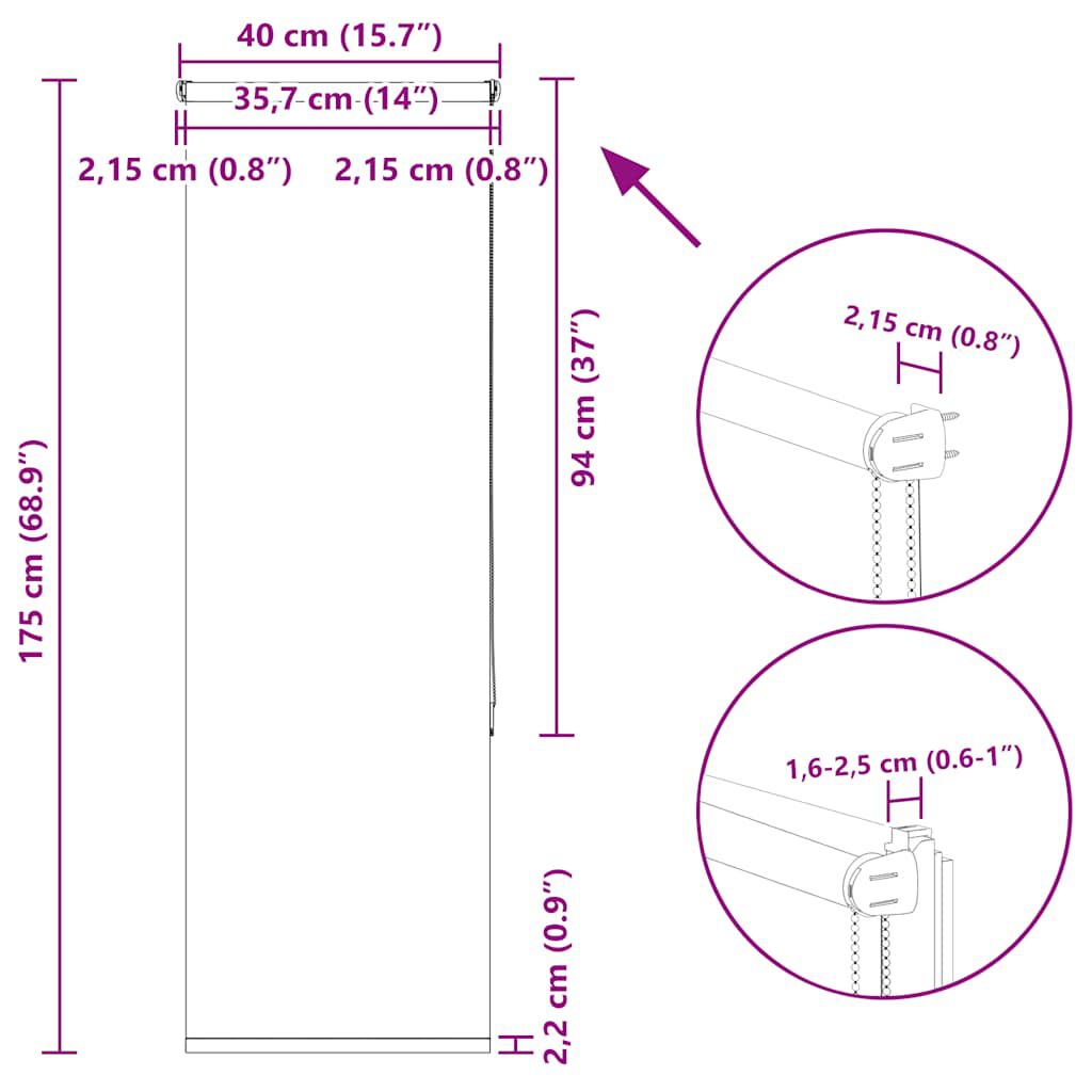 vidaXL Ρολέρ Μπλακάουτ γκρί 40x175 cm Πλάτος υφάσματος 35,7 cm