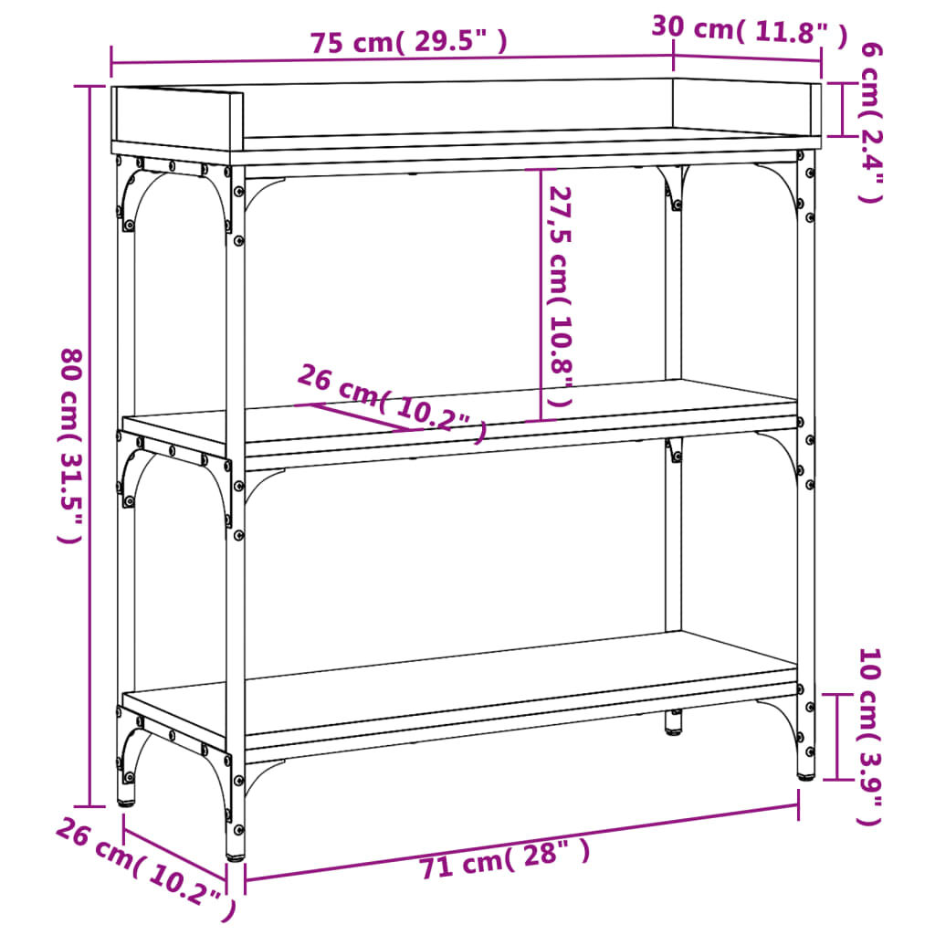 vidaXL Τραπέζι Κονσόλα με Ράφια Μαύρο 75 x 30 x 80 εκ.