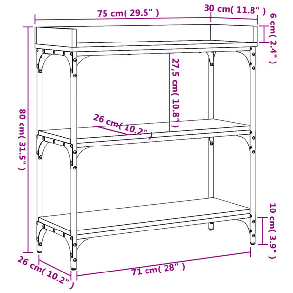 vidaXL Τραπέζι Κονσόλα με Ράφια Μαύρο 75 x 30 x 80 εκ.