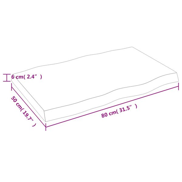 vidaXL Επιφ Τραπεζιού Αν Καφέ 80x50x(2-6)εκ. Ακατέργ. Μασίφ Ξύλο Δρυός