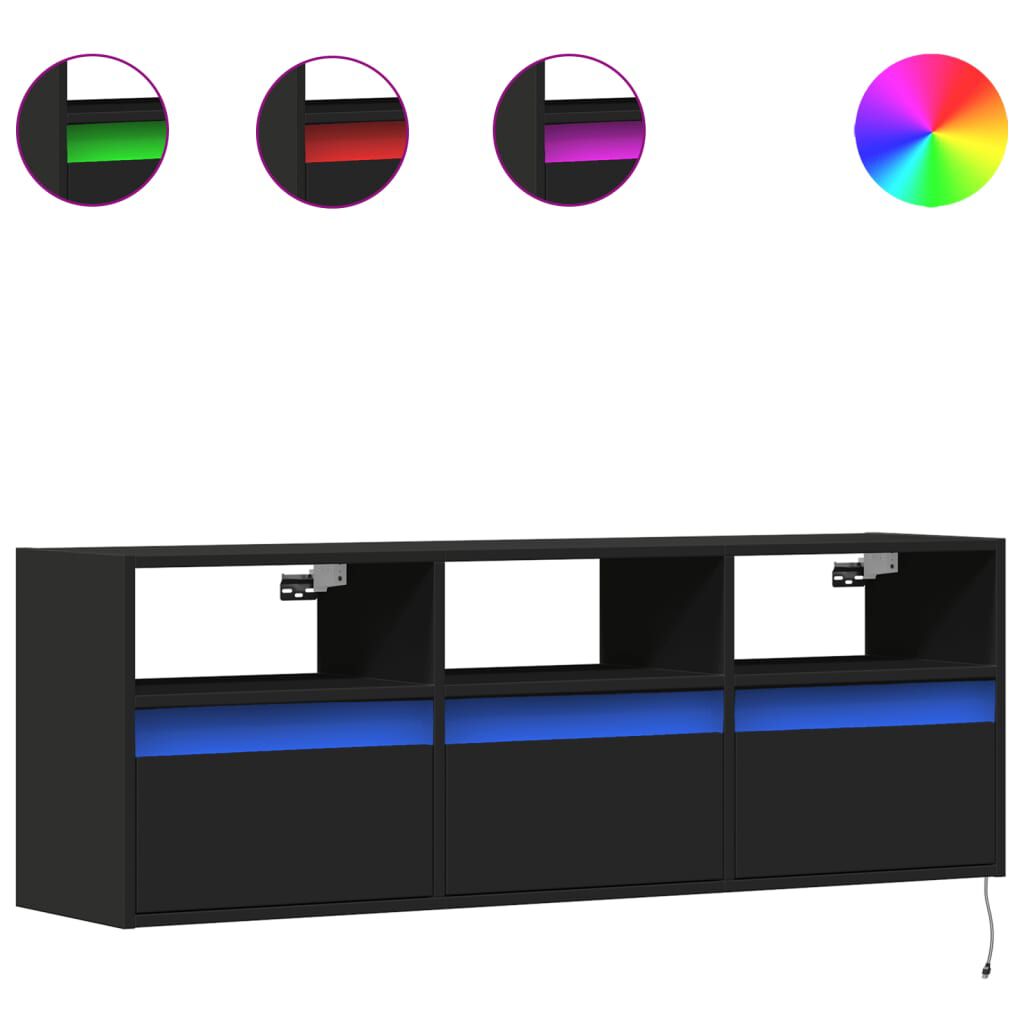 vidaXL Έπιπλο Τοίχου Τηλεόρασης με LED Μαύρο 130x31x45 εκ.