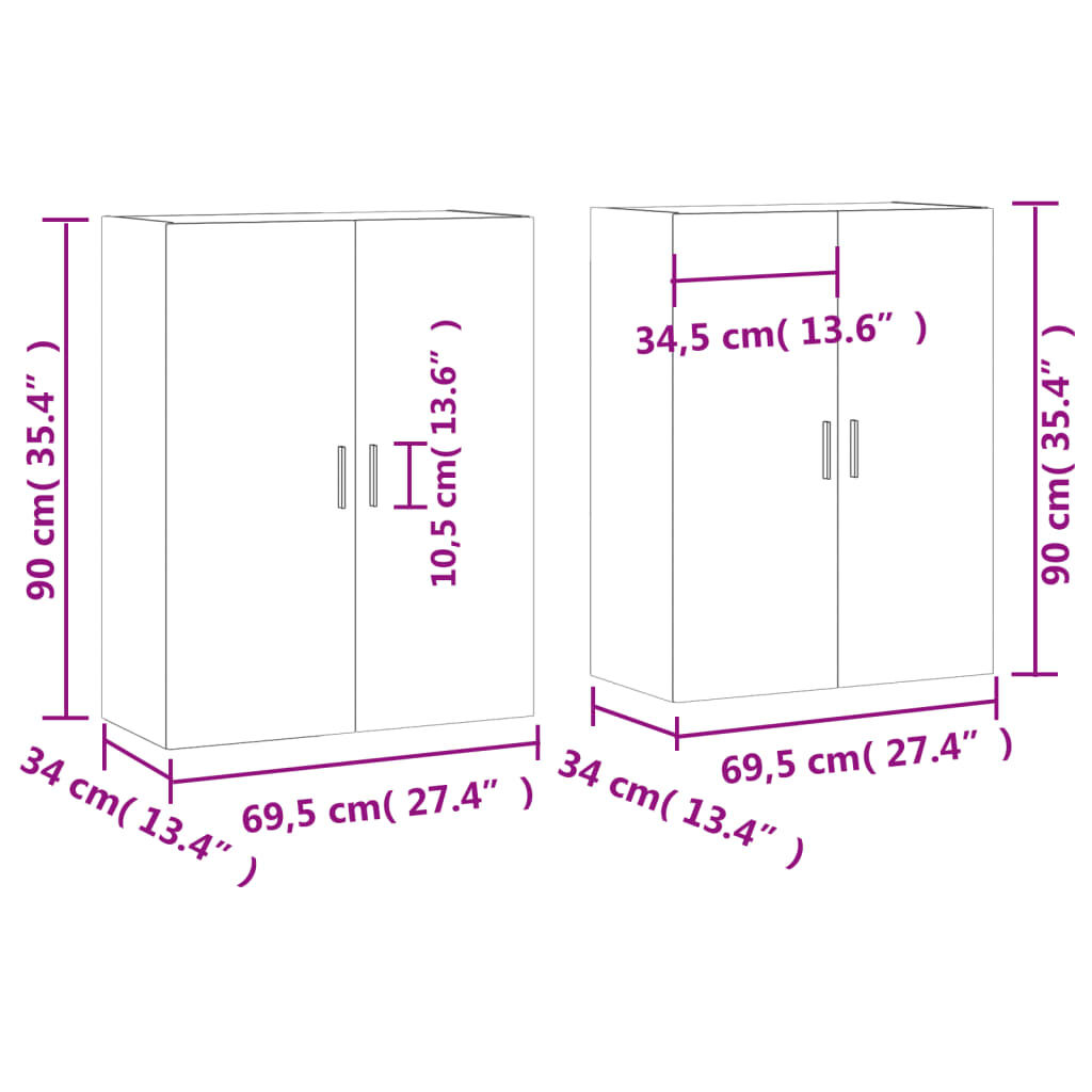 vidaXL Ντουλάπια Τοίχου 2 τεμ. Καφέ Δρυς 69,5 x 34 x 90 εκ.