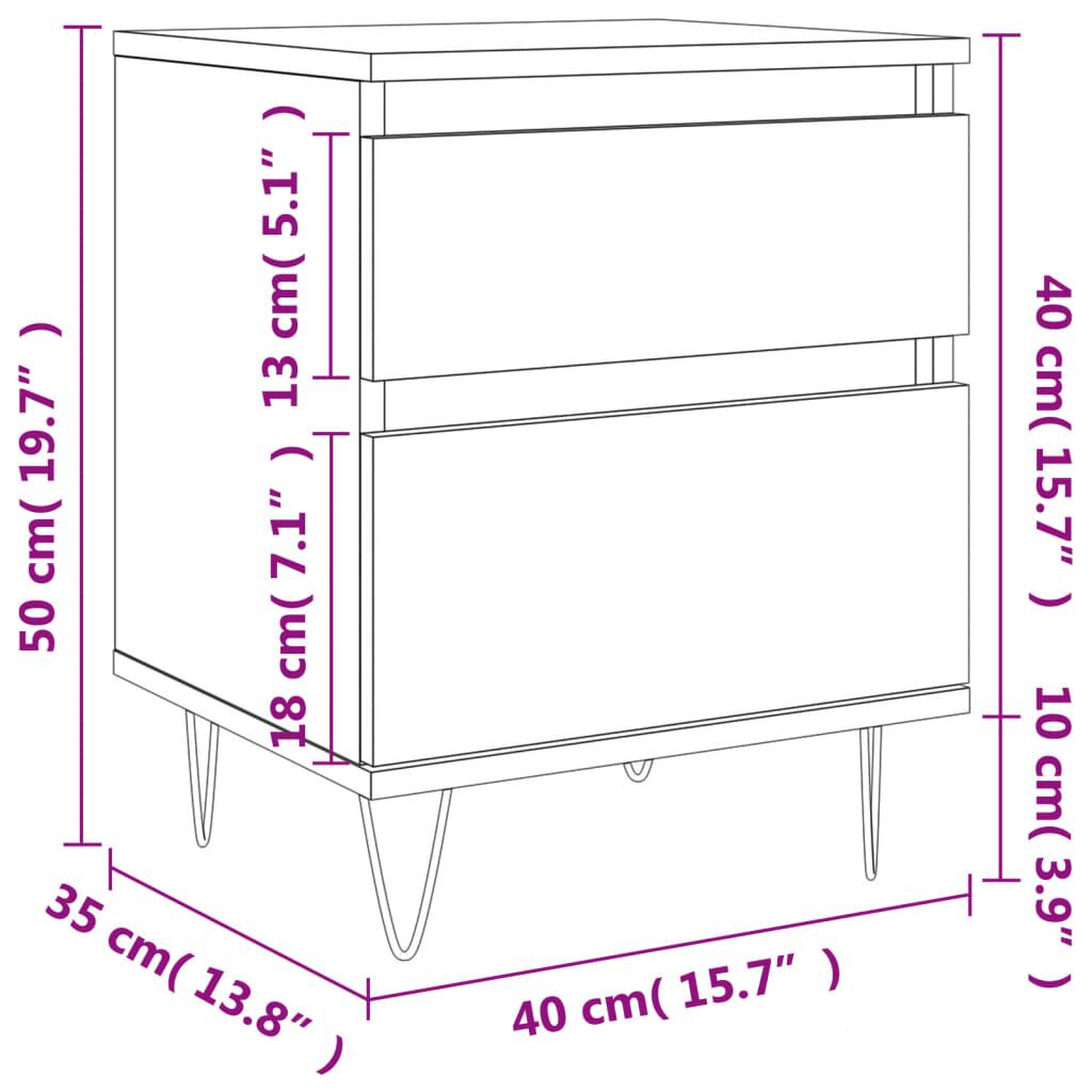 vidaXL Κομοδίνα 2 τεμ. Γκρι Sonoma 40 x 35 x 50 εκ. από Επεξεργ. Ξύλο