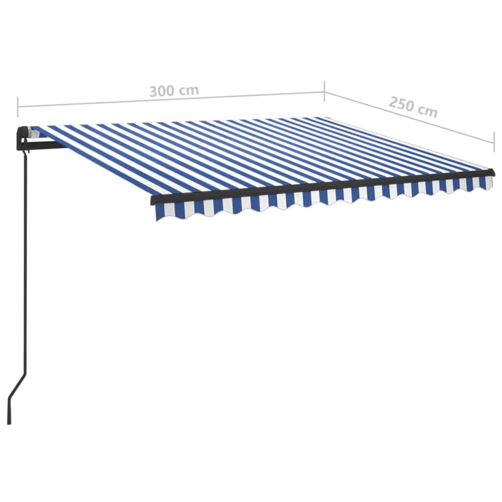 vidaXL Τέντα Αυτόματη με LED & Αισθητήρα Ανέμου Μπλε/Λευκό 3 x 2,5 μ.