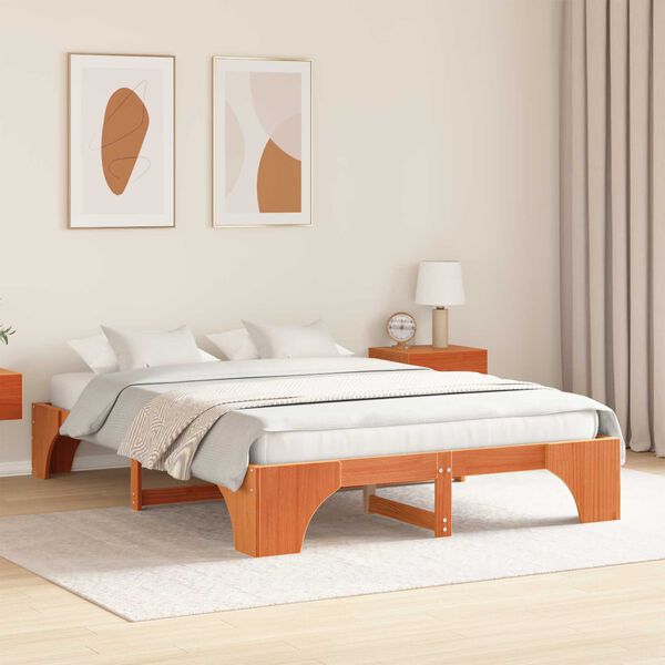 vidaXL Κρεβάτι Καφέ κερωμένο Στερεό ξύλο 140 x 200 cm Σταθερό