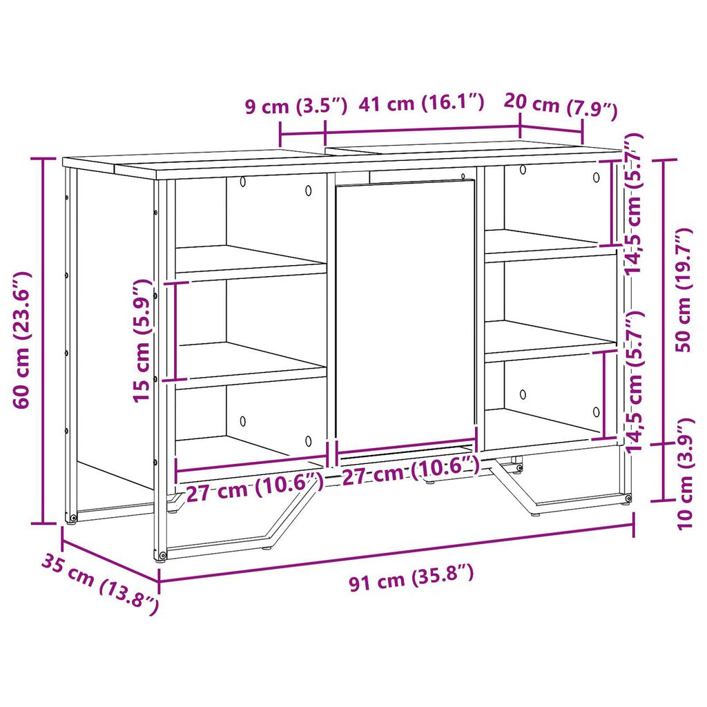 vidaXL ντουλάπι νιπτήρα Παλιό ξύλο 91x35x60 cm Από στερεό ξύλο