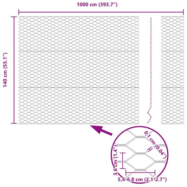 vidaXL Hexagon Fence Γκρι 1.4x10 μ Ατσάλι