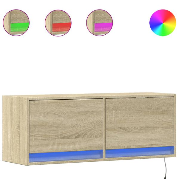 vidaXL Έπιπλο Τοίχου Τηλεόρασης με LED Sonoma Δρυς 100x31x38 εκ.