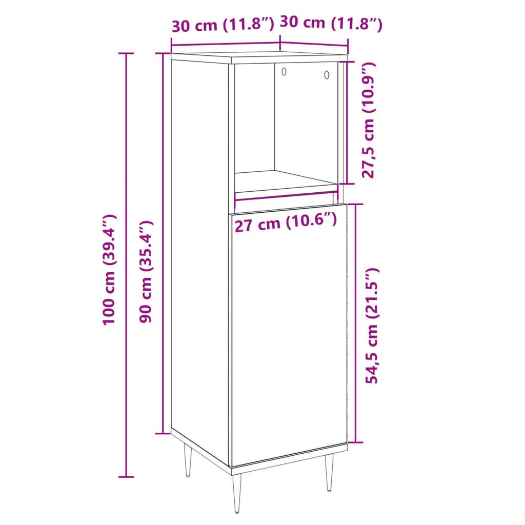 vidaXL Ντουλάπι Μπάνιου Sonoma Δρυς 30x30x100 εκ. Επεξεργασμένο Ξύλο