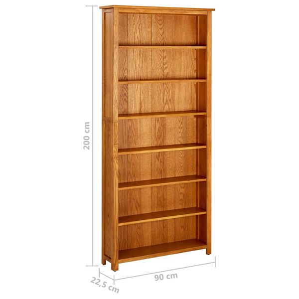 vidaXL Βιβλιοθήκη με 7 Επίπεδα 90 x 22,5 x 200 εκ. Μασίφ Ξύλο Δρυός