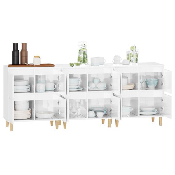 vidaXL Ντουλάπια 3 τεμ. Γυαλιστ. Λευκό 60x35x70 εκ. Επεξεργασμένο Ξύλο