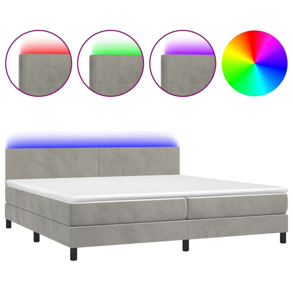 vidaXL Κρεβάτι Boxspring με Στρώμα & LED Αν.Γκρι 200x200 εκ. Βελούδινο