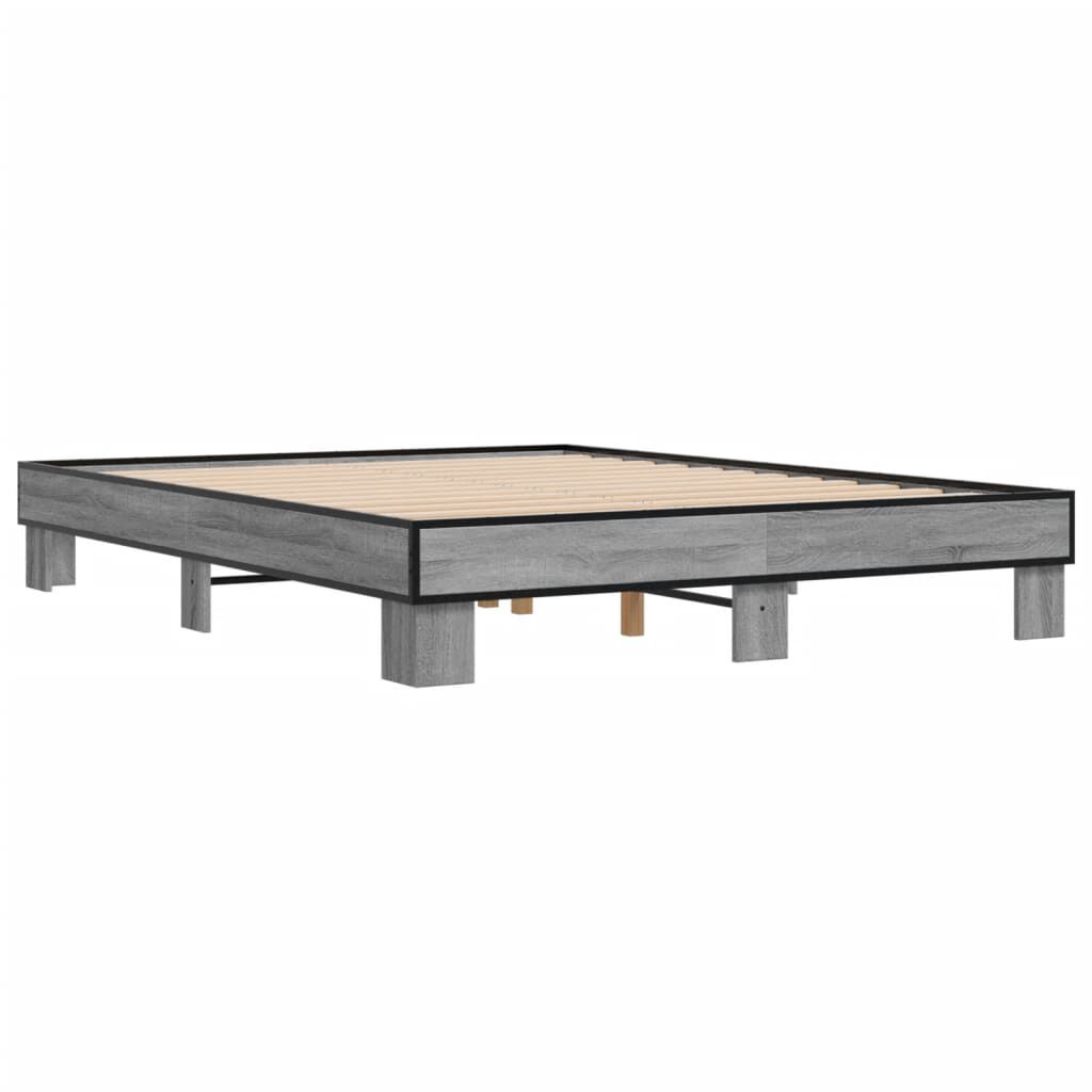 vidaXL Πλαίσιο Κρεβατιού Γκρι Sonoma 150x200 εκ. Επεξ. Ξύλο & Μέταλλο