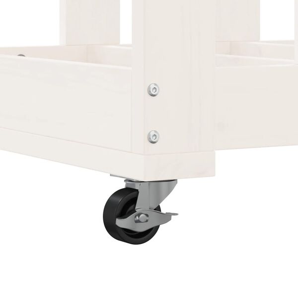 vidaXL Ξυλοθήκη με Τροχούς Λευκή 40x49x110 εκ. από Μασίφ Ξύλο Πεύκου