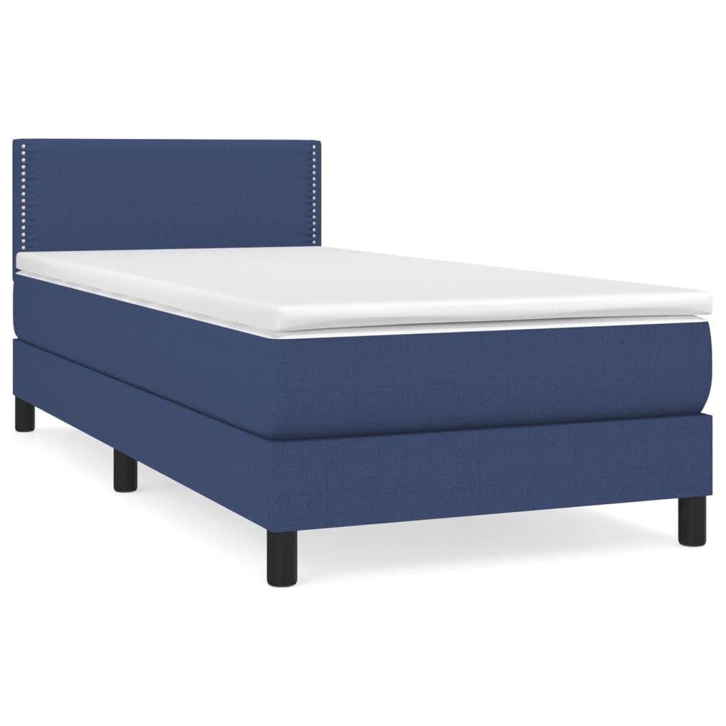 vidaXL Κρεβάτι Boxspring με Στρώμα Μπλε 100 x 200 εκ. Υφασμάτινο