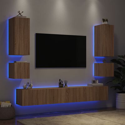 vidaXL Ντουλάπια Τηλεόρασης Τοίχου 6 Τεμ. με Φώτα LED Sonoma Δρυς