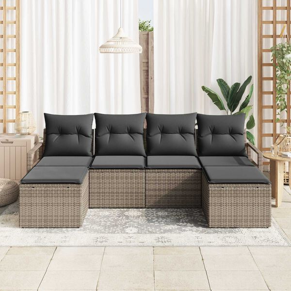 vidaXL Σετ Καναπέ Κήπου 6 pcs Γκρι Πολυ ράταν
