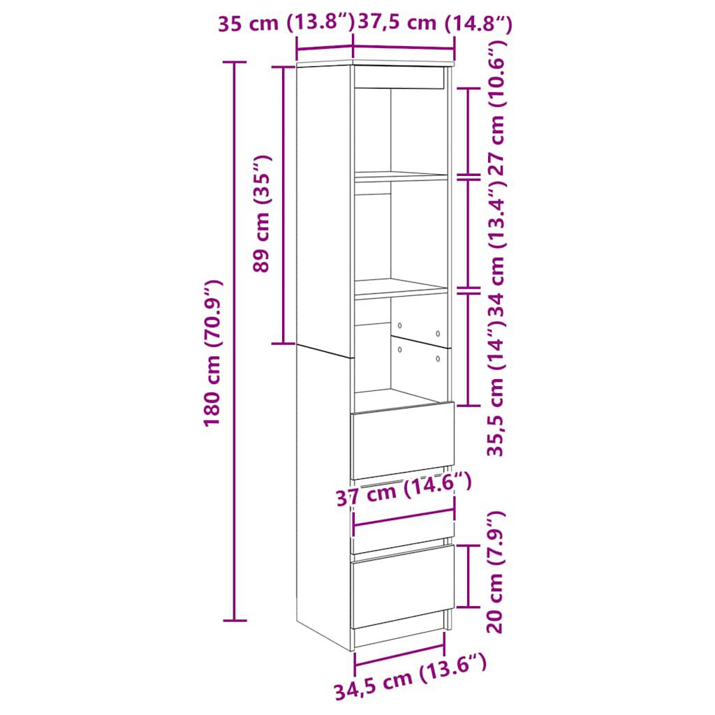 vidaXL Ντουλάπι Γκρι Σκυροδέματος 37,5x35x180 εκ. Επεξεργασμένο Ξύλο