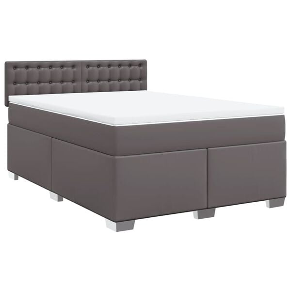 vidaXL Κρεβάτι Boxspring με Στρώμα Γκρι 140x190εκ. από Συνθετικό Δέρμα