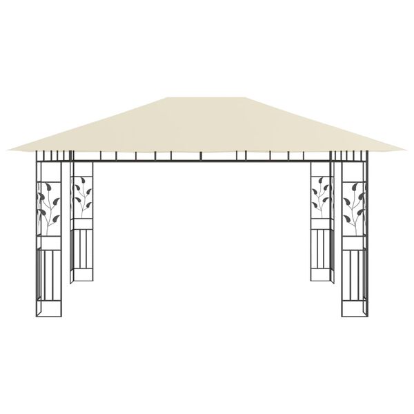 vidaXL Κιόσκι με Σήτα και Φωτάκια LED Κρεμ 4 x 3 x 2,73 μ.