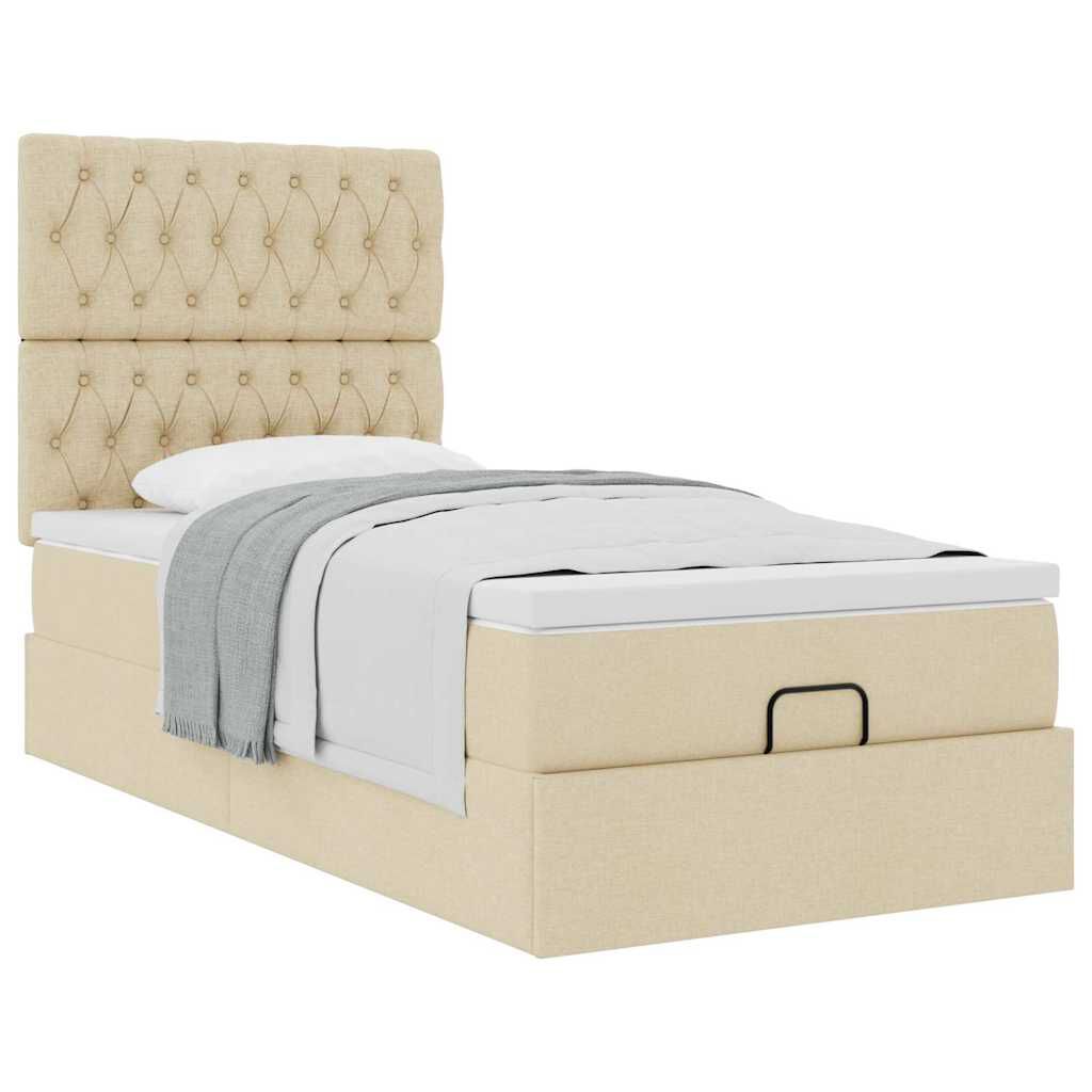 vidaXL Οθωμανικό κρεβάτι με στρώμα Cream 90x200cm ύφασμα