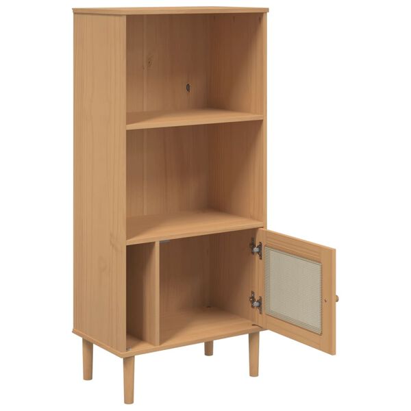 vidaXL Βιβλιοθήκη SENJA Καφέ/Όψη Ρατάν 60x35x130 εκ Μασίφ Ξύλο Πεύκου