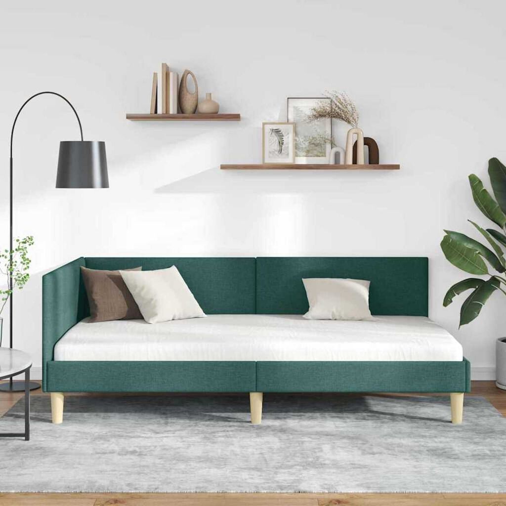 vidaXL Κρεβάτι Γωνίας Σκούρο πράσινο 80 x 200 cm Ύφασμα και Έργο ξύλου
