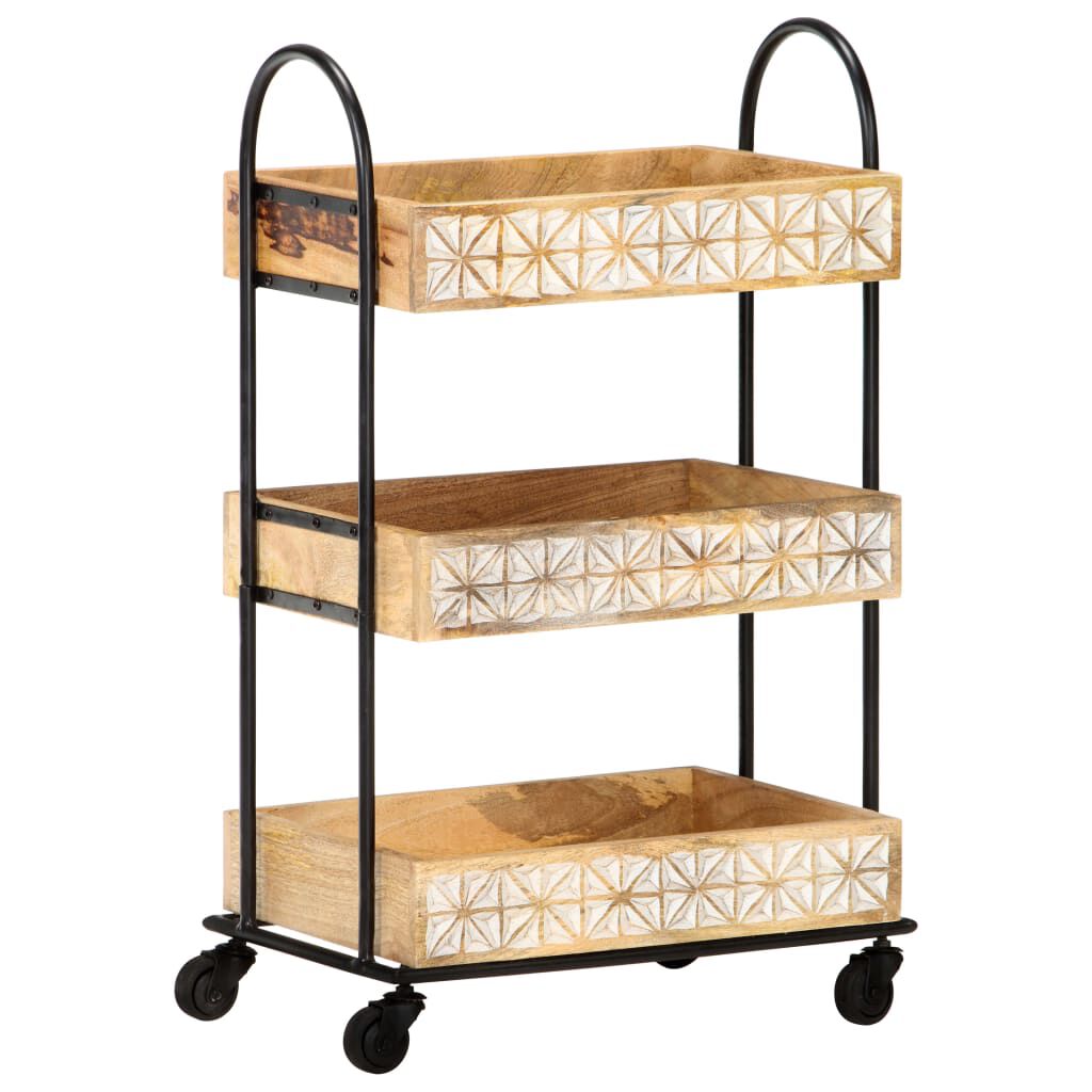 vidaXL Τρόλεϊ Κουζίνας με 3 Επίπεδα 46x30x76 εκ. Μασίφ Ξύλο Μάνγκο