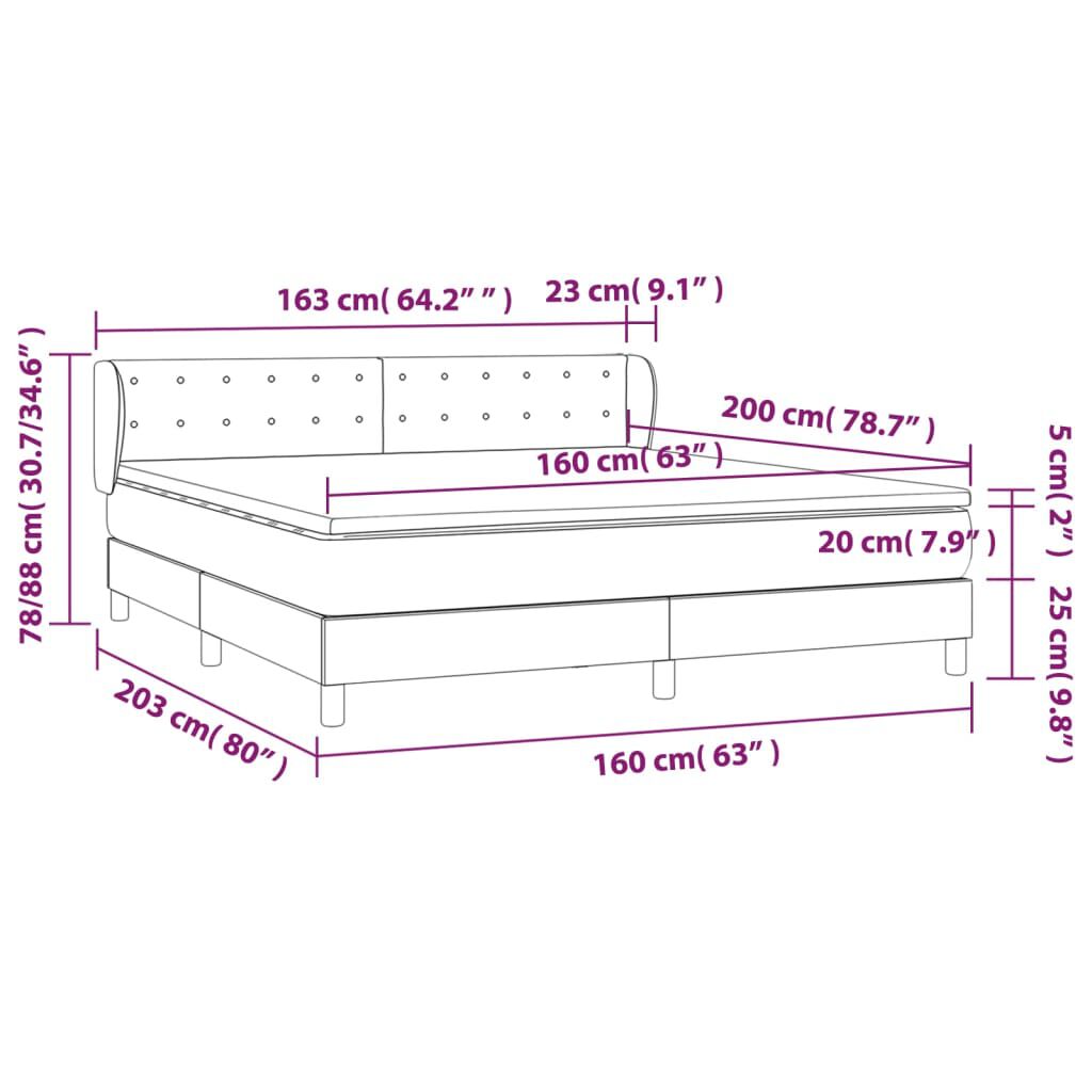 vidaXL Κρεβάτι Boxspring με Στρώμα Μπλε 160x200 εκ. Υφασμάτινο
