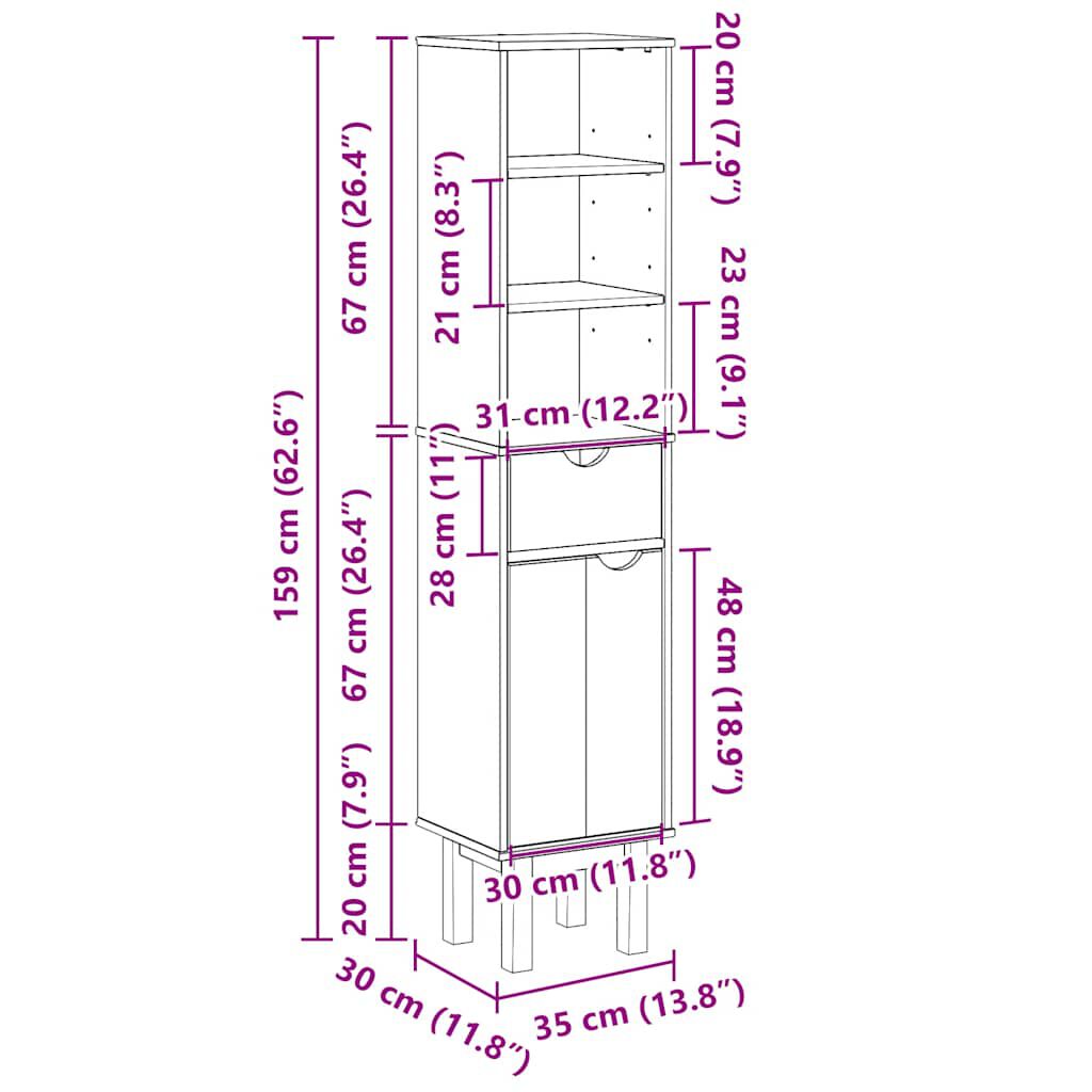 vidaXL Ντουλάπι Μπάνιου OTTA 35x30x159 εκ. Μασίφ Ξύλο Πεύκου