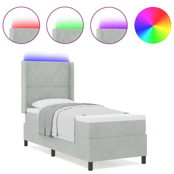 vidaXL Κρεβάτι Box Spring LED με Στρώμα Ανοιχτό γκρι 80 x 200 cm
