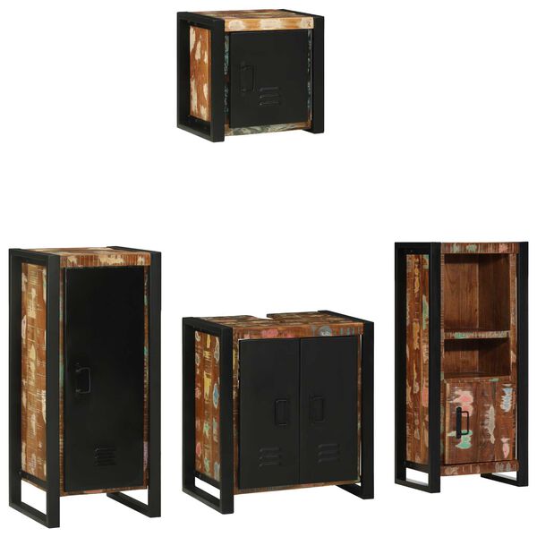 vidaXL Σετ Επίπλων Μπάνιου 4 pcs Πολύχρωμο Στερεό ανακτημένο ξύλο