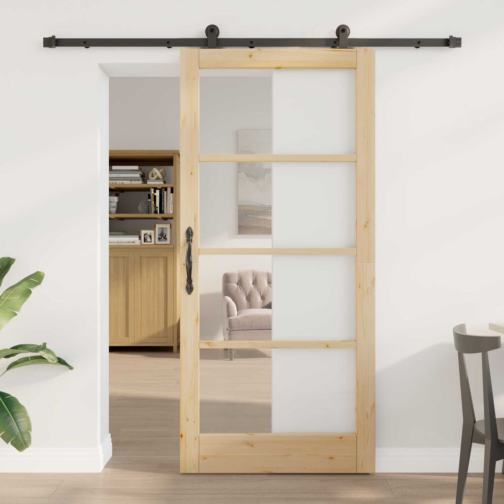 vidaXL Συρόμενη Πόρτα ORKDAL Καφέ 93 x 202 cm Ξύλο και μέταλλο