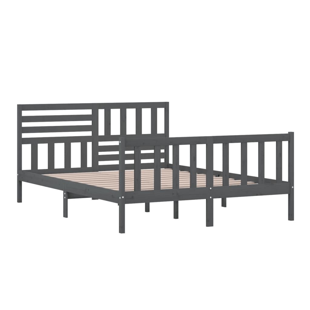 vidaXL Πλαίσιο Κρεβατιού Γκρι 150 x 200 εκ. Μασίφ Ξύλο King Size