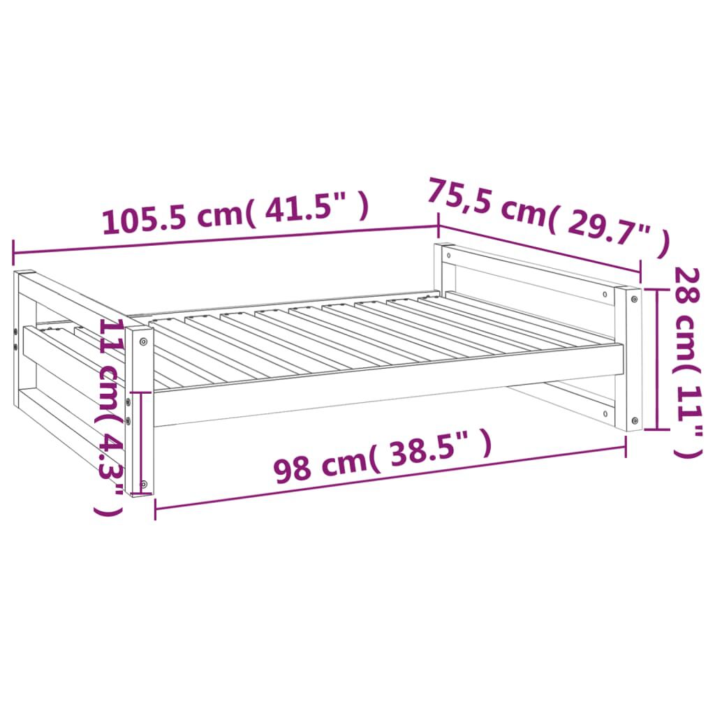 vidaXL Κρεβάτι Σκύλου Γκρι 105,5x75,5x28 εκ. από Μασίφ Ξύλο Πεύκου