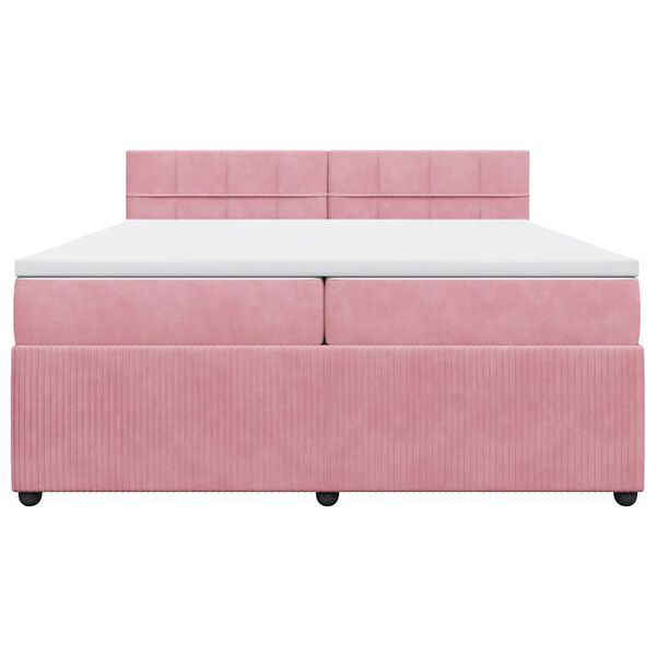 vidaXL Κρεβάτι Boxspring με Στρώμα Ροζ 200x200 εκ. Βελούδινο