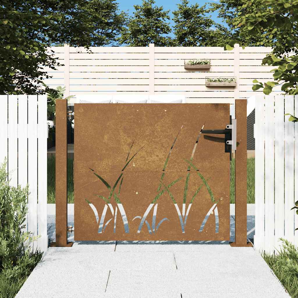 vidaXL Πύλη Κήπου 105 x 105 εκ. Σχέδιο Γρασίδι από Ατσάλι Corten