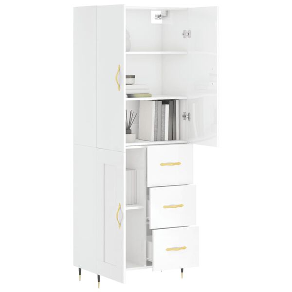 vidaXL Ντουλάπι Γυαλιστερό Λευκό 69,5x34x180 εκ. Επεξεργασμένο Ξύλο