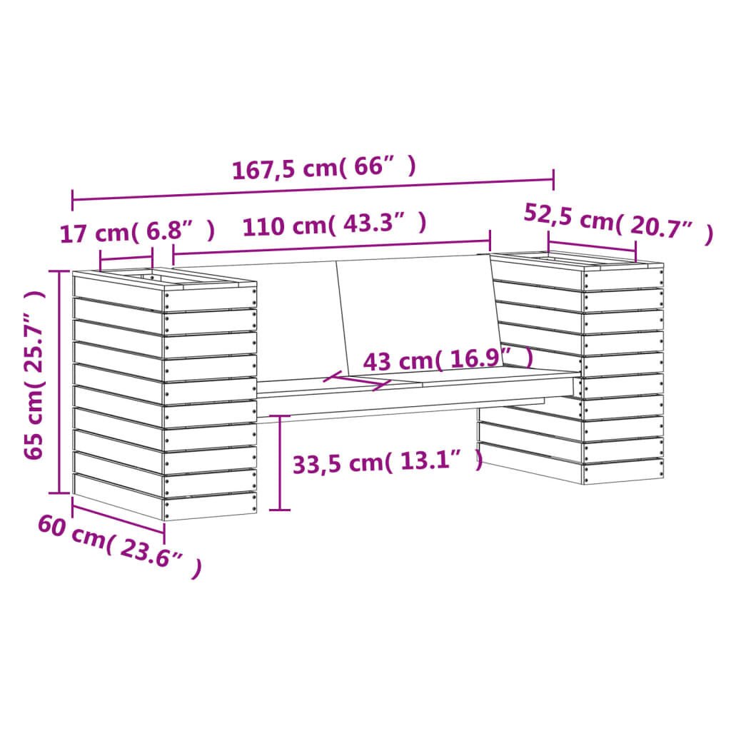 vidaXL Ζαρντινιέρα Παγκάκι 167,5x60x65 εκ. από Εμποτισμένο Ξύλο Πεύκου