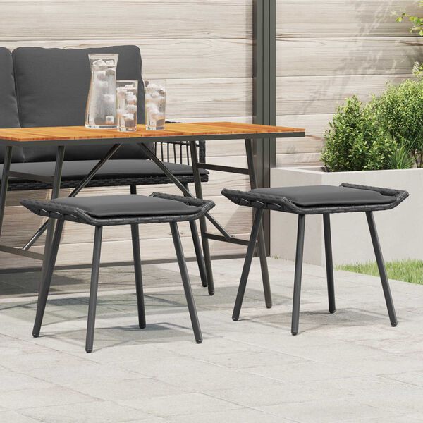 vidaXL Κήπος Σκαμπό 2 τμχ Μαύρο 50x40x45 εκ Συνθετικό Ρατάν