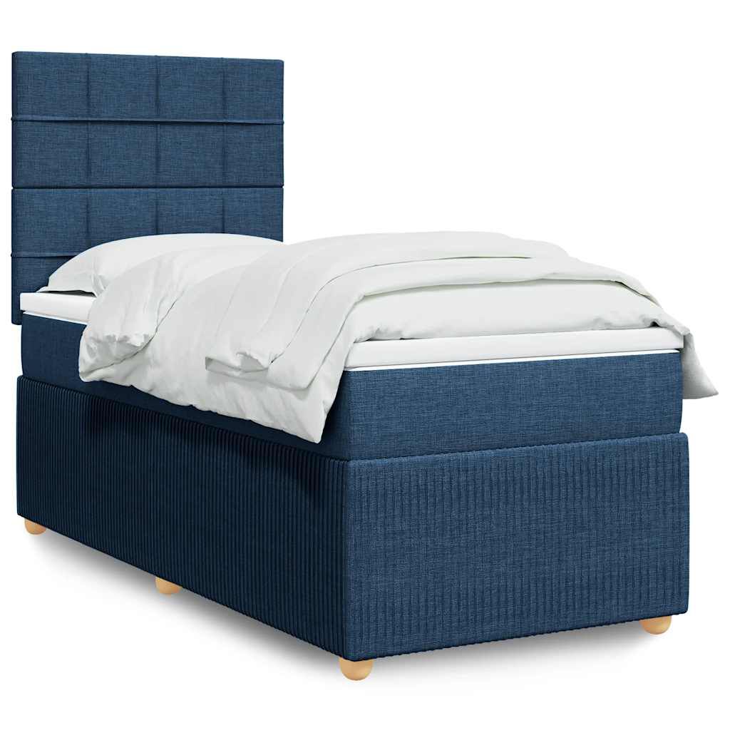 vidaXL Κρεβάτι Boxspring με Στρώμα Μπλε 100 x 200 εκ. Υφασμάτινο